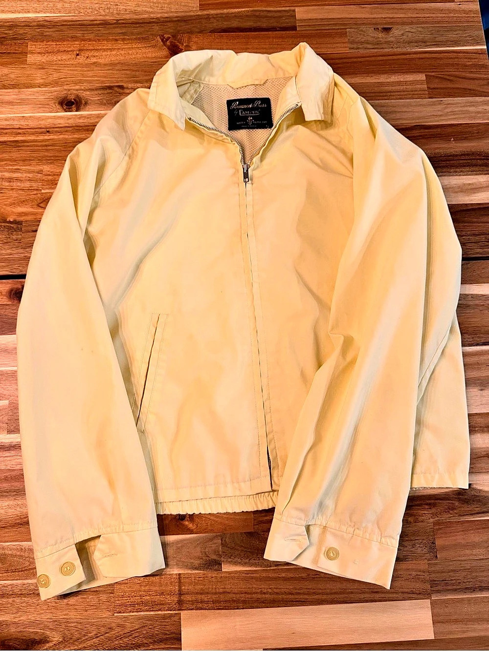 Vintage Campus Permanent Press Pale Yellow Harrington Jacket Men's L Water Repel
